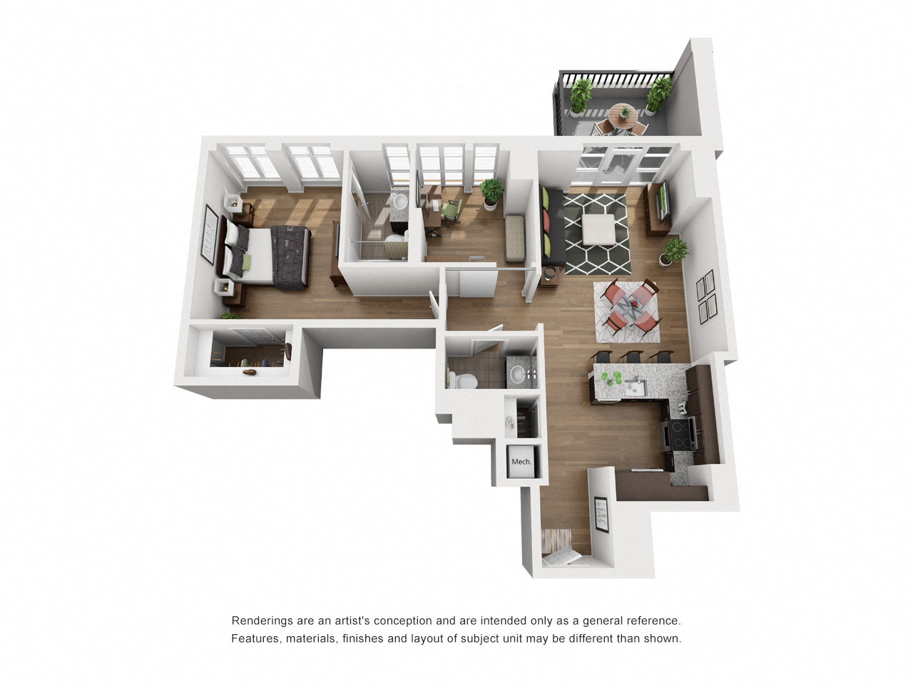 Floor plan for 1 bed, 1.5 baths, 1010 sqft